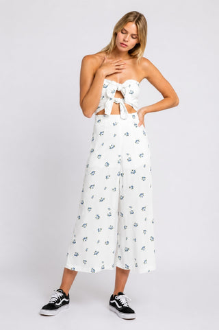 London Garden White Floral Print Double Tie-Front Jumpsuit - Outfit View