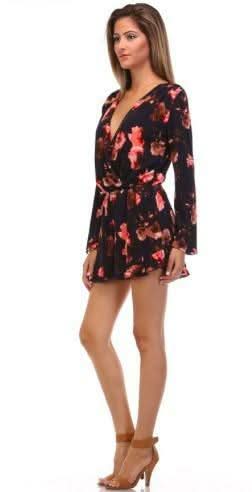 Serendipity Navy Floral Bell Sleeve Romper - Front View