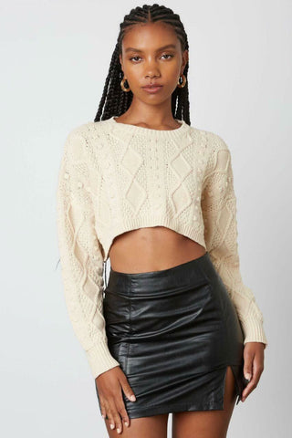 Beige cable knit cropped sweater