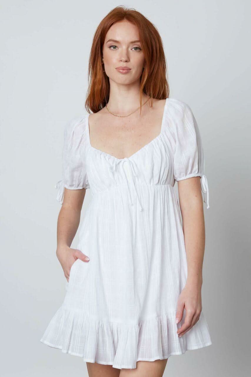 White Puff Sleeve Mini Dress