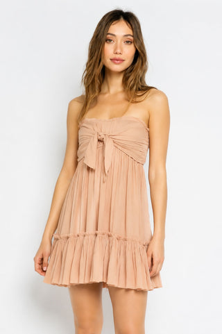 Canyon Sunset Sandy Beige Strapless Mini Dress - Front View