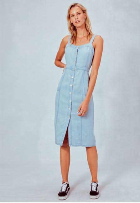 Light Blue Chambray Dress - Tank Midi Dress | Boho Pink Light Blue Chambray Dress - Tank Midi Dress | Boho Pink