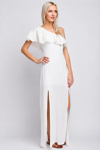 Peta One Shoulder Ruffle Maxi Dress - Front View