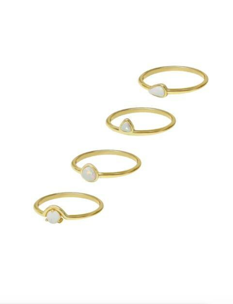 White Opal Stackers Gold Ring Set
