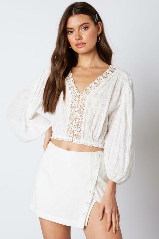 Helena White Crochet Lace Crop Top -  BohoPink