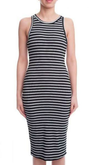 Virginia Black and  Ivory Striped Tank Dress - Front View