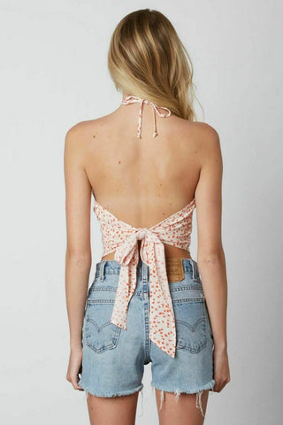 Backless salmon pink floral bandana top