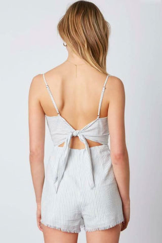 Tie-back striped romper back detail