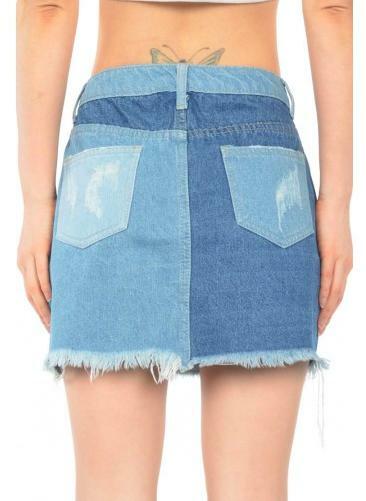 Distressed Denim Patchwork Mini Skirt -  BohoPink