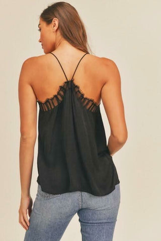 Lush Diana Black Lace Trim Cami Top - Back View