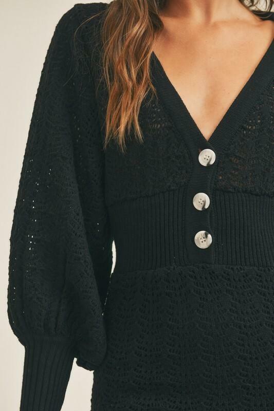 Becca Black Crochet Mini Sweater Dress -  BohoPink
