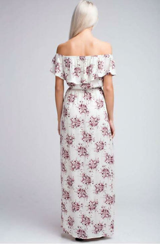 I Adore White Floral Print Off-the-Shoulder Maxi Dress - Back View