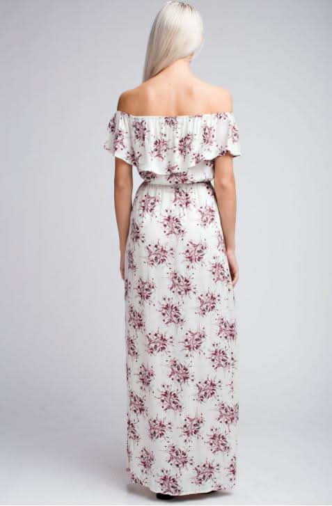 I Adore White Floral Print Off-the-Shoulder Maxi Dress -  BohoPink