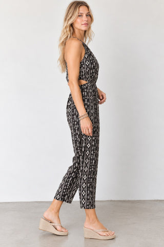 Fortuitous Black and White Aztec Print Jumpsuit - Side View