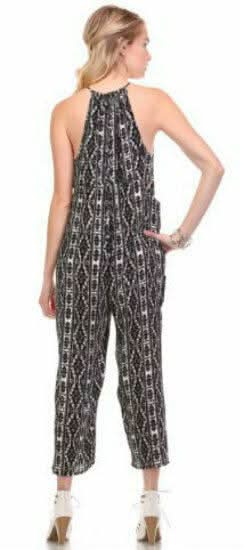 Fortuitous Black and White Aztec Print Jumpsuit -  BohoPink