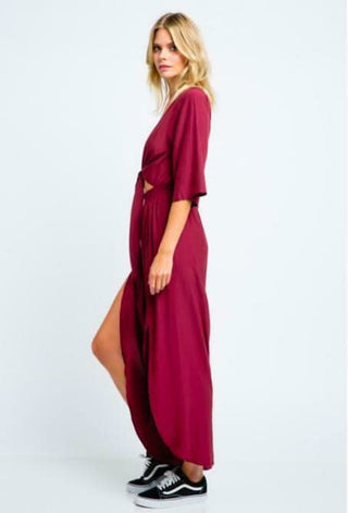 Frankie Burgundy Front Tie Jumpsuit side view