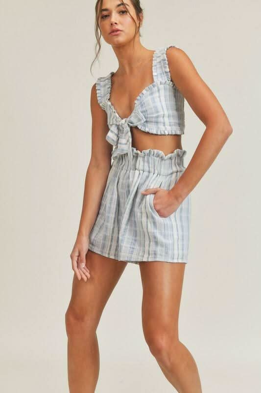 Beach House Blue and White Striped Two-Piece Romper -  BohoPink