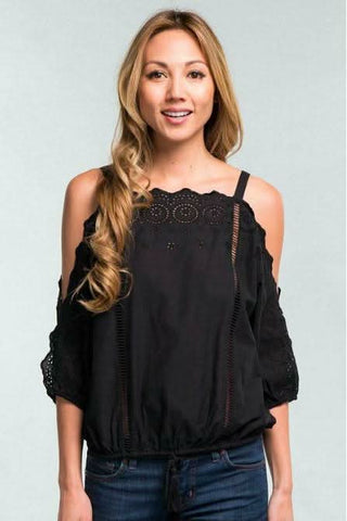 Black eyelet cold shoulder top - You're Mine off-the-shoulder blouse by Lovestitch
