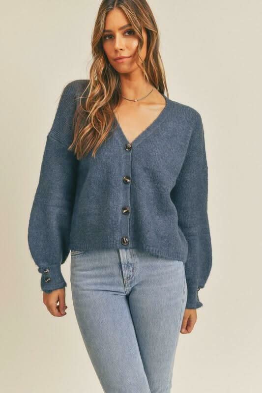 Cozy Feels Blue Puff Sleeve Cardigan -  BohoPink