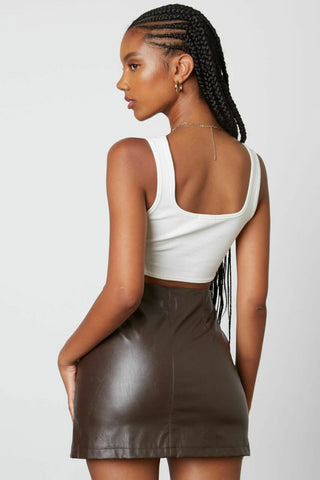 Brwon leather mini skirt - back view