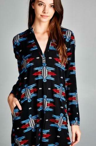 Desiree Embroidered Black Long Sleeve Tunic Dress -  BohoPink