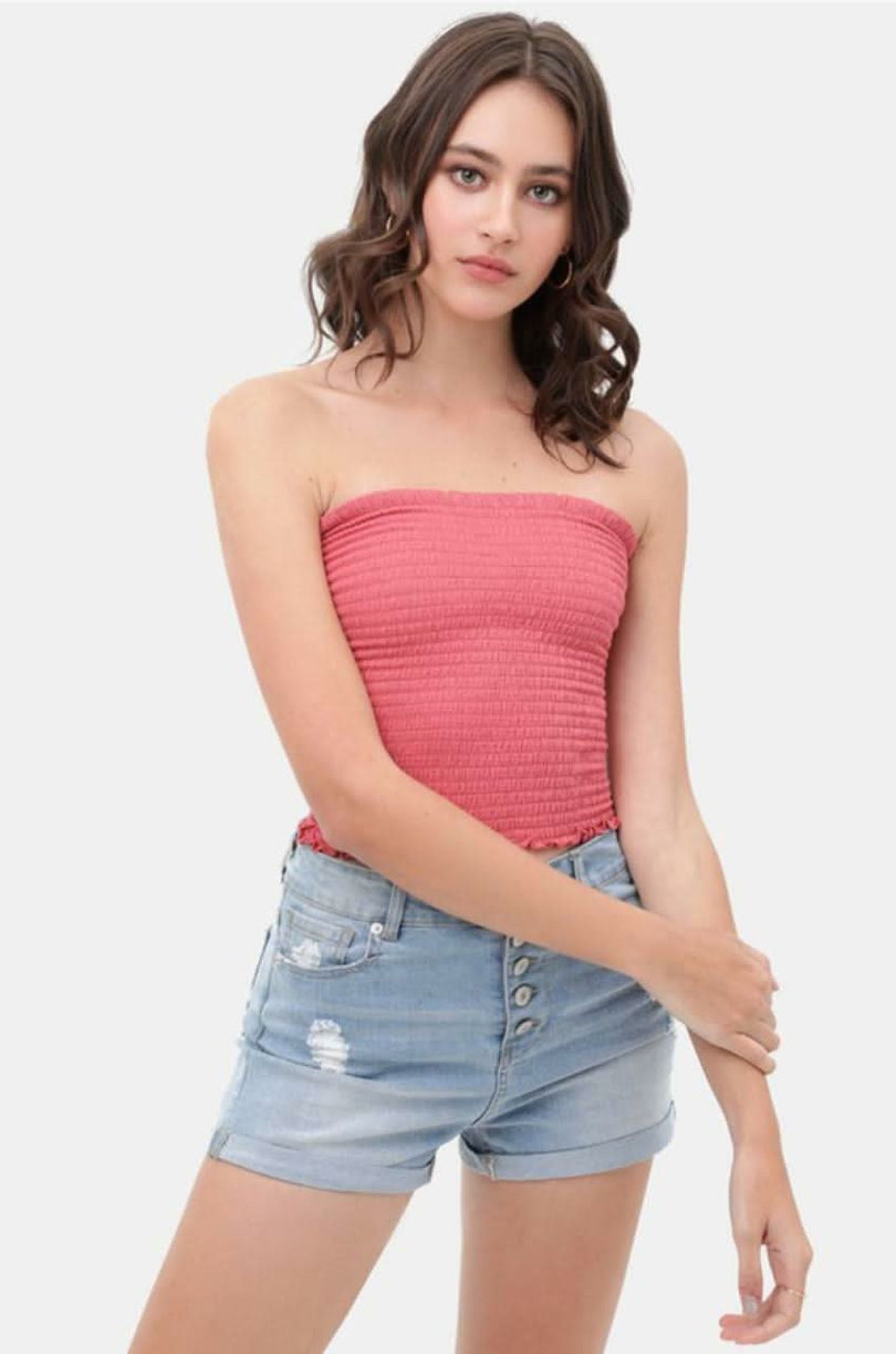  Pink Smocked Tube Top 