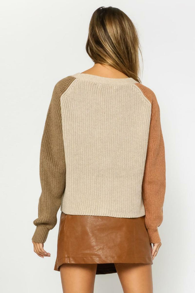 Katerina Olive Colorblock Cardigan Sweater -  BohoPink