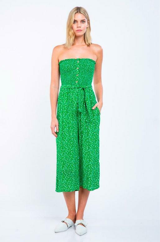 Green Floral Print Culotte Jumpsuit