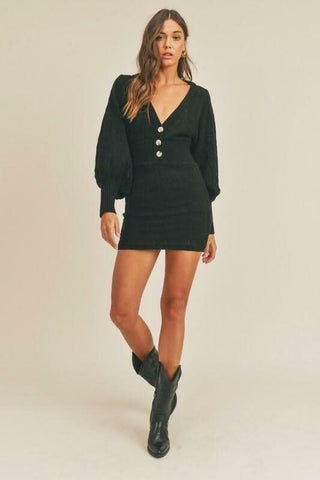 Becca Black Crochet Mini Sweater Dress -  BohoPink