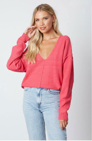Dana Fuchsia V-Neck Sweater