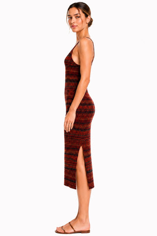 Rust Space Dye Rib Knit Midi Dress - Side View