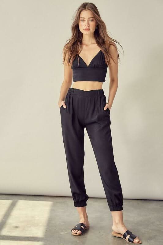 Black Jogger Pants and Crop Top Set