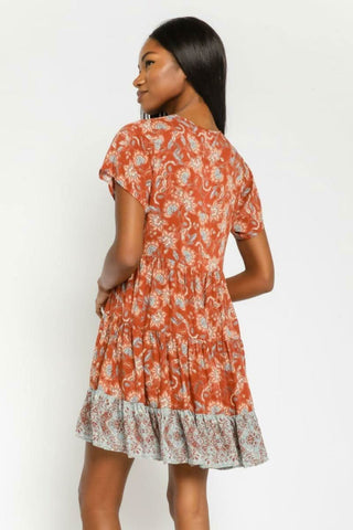 Dulce Rust Floral Print Mini Dress - Back View