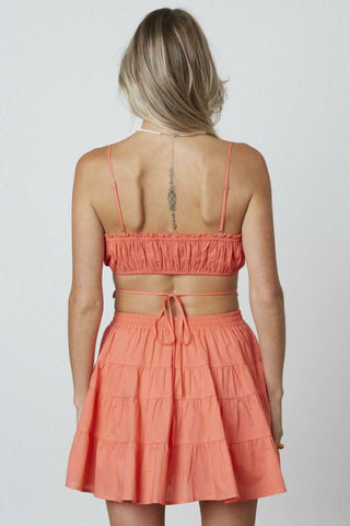 Peach crop top and tiered skirt set - back view