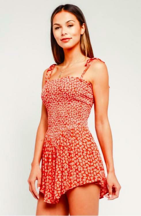 Cute Orange Leaf Print Romper
