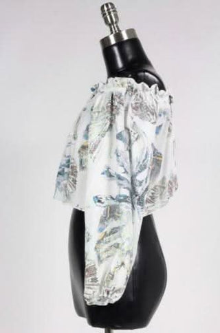 San Nicolas Tropical Print Off-The-Shoulder Crop Top - Side View