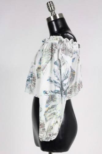 Palm Print Off-the-Shoulder Crop Top