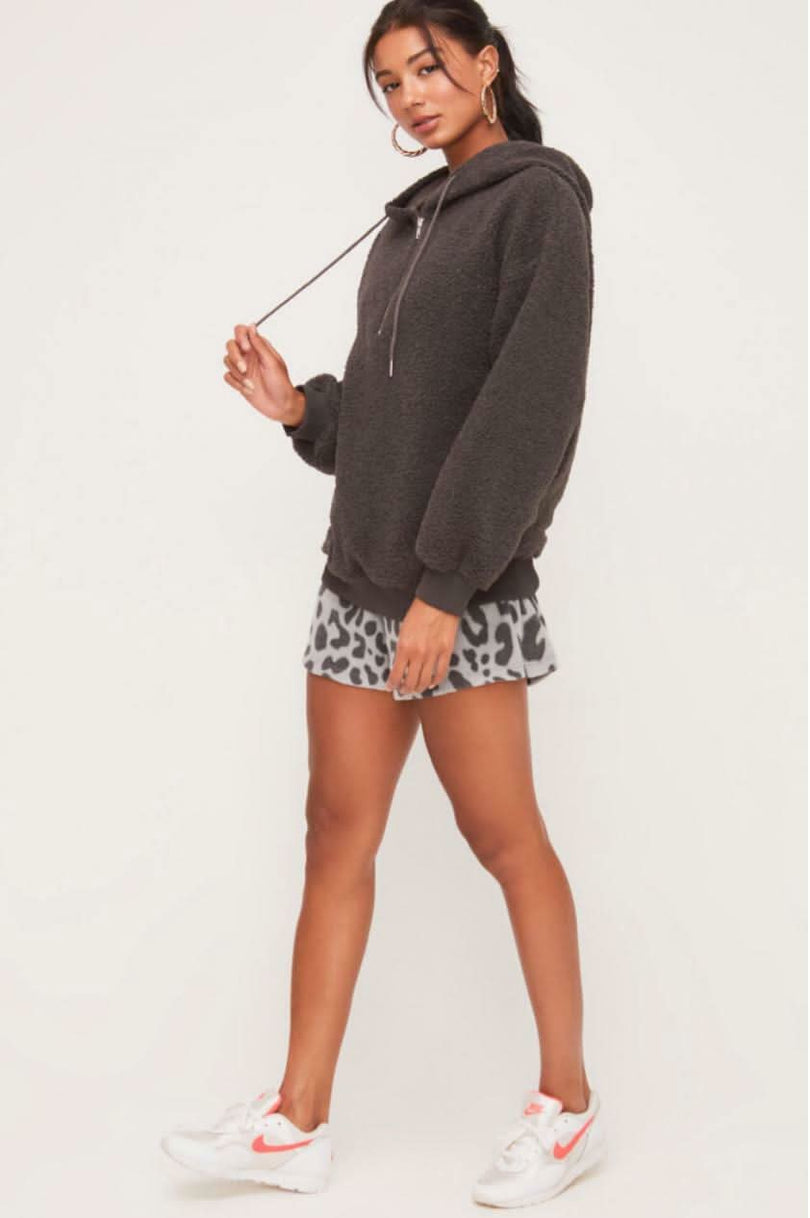 Gabriella Charcoal Grey Sherpa Hoodie -  BohoPink