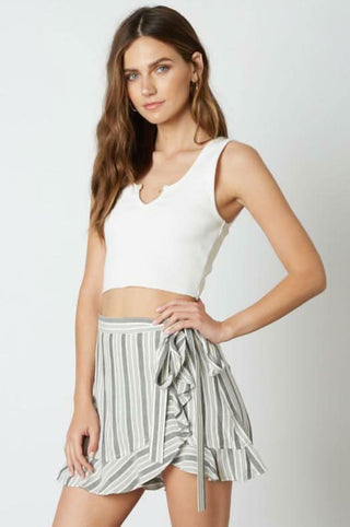 Casual striped wrap skort for summer outfits - side view