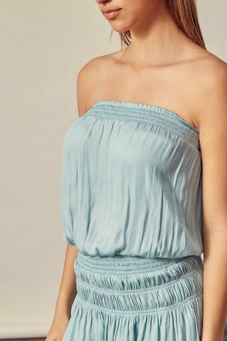 Lovely and Sweet Sage Blue Strapless Mini Dress - Close-Up View