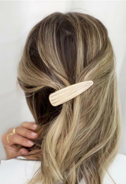 Crystal Striped Brushed Gold Hair Clip -  BohoPink