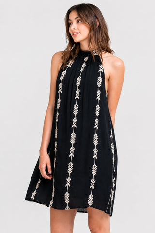 Wild West Black Mock Neck Shift Dress - Front View