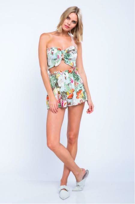 Hit The Beach White Tropical Print Two-Piece Set -  BohoPink