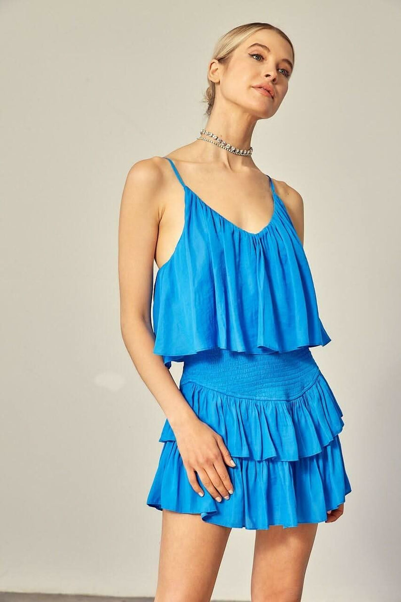 Blue Ruffle Romper Dress