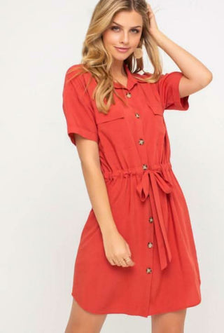 Unlimited Possibilities Tandon Spice Red Shirt Dress - Front View