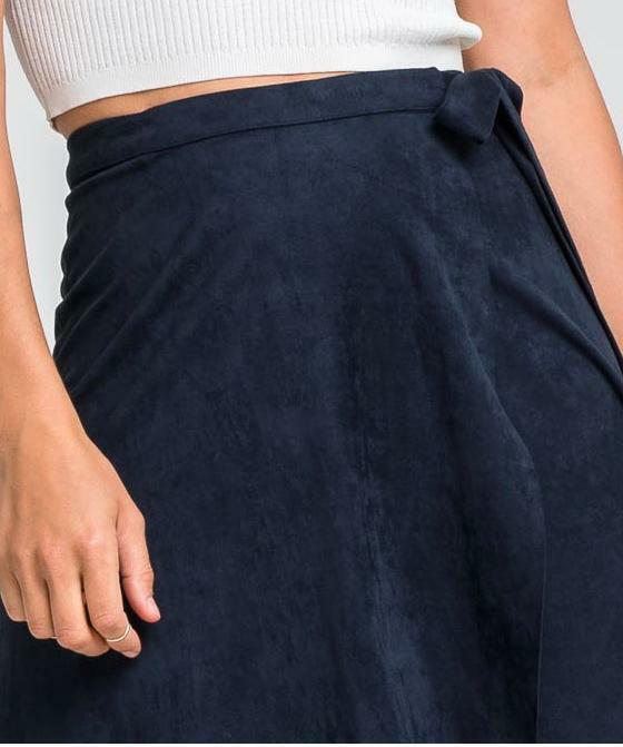 Anemone Navy Midi Suede Wrap Skirt -  BohoPink