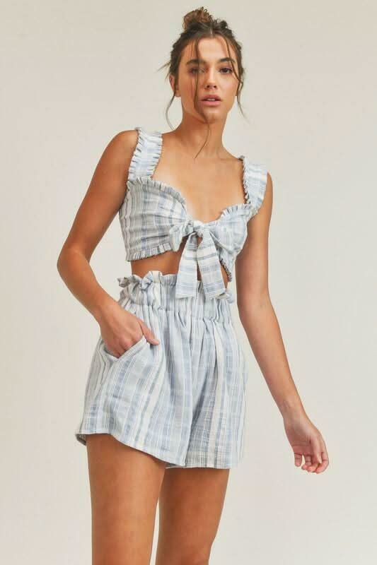 Beach House Blue and White Striped Two-Piece Romper -  BohoPink