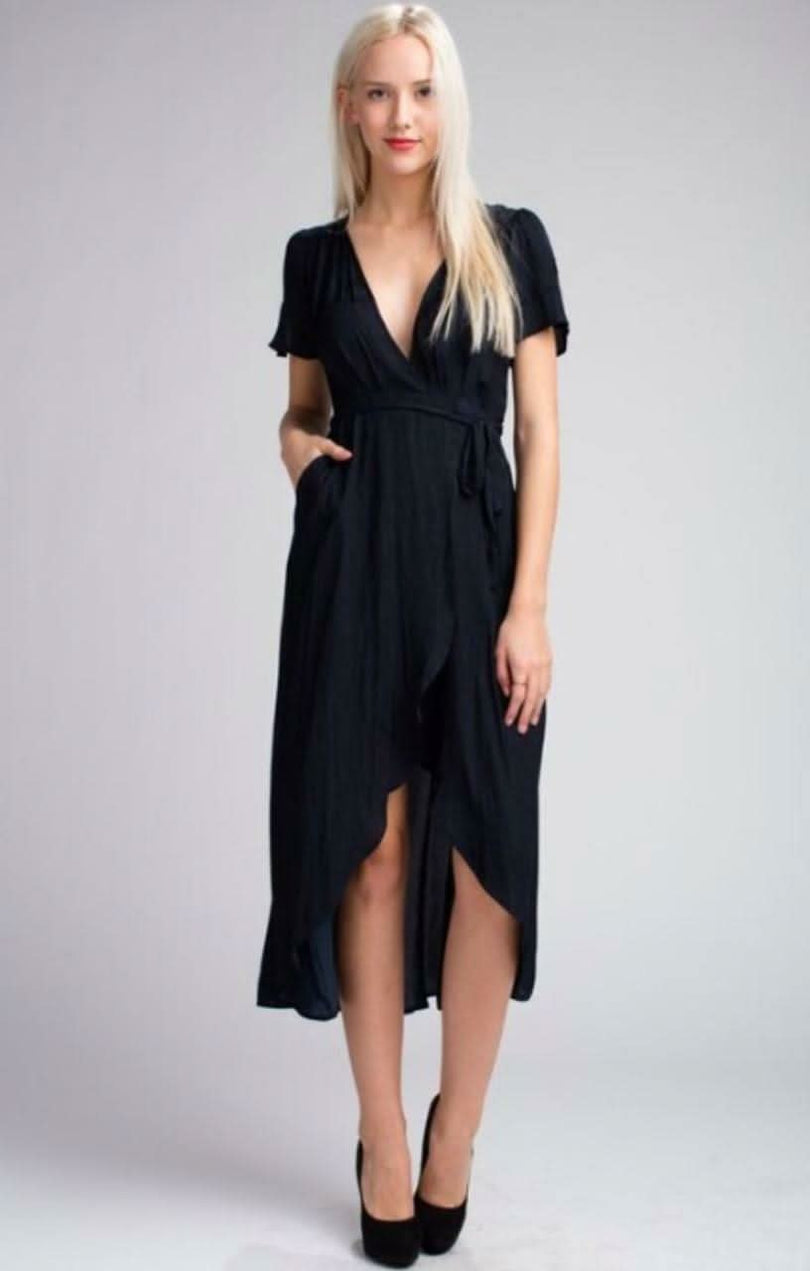 Come Together Navy Blue Midi Wrap Dress - Front View