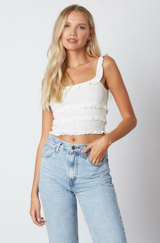 Copa White Smocked Cropped Tank Top -  BohoPink