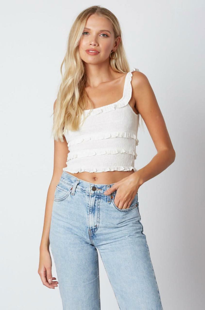 Copa White Smocked Cropped Tank Top -  BohoPink